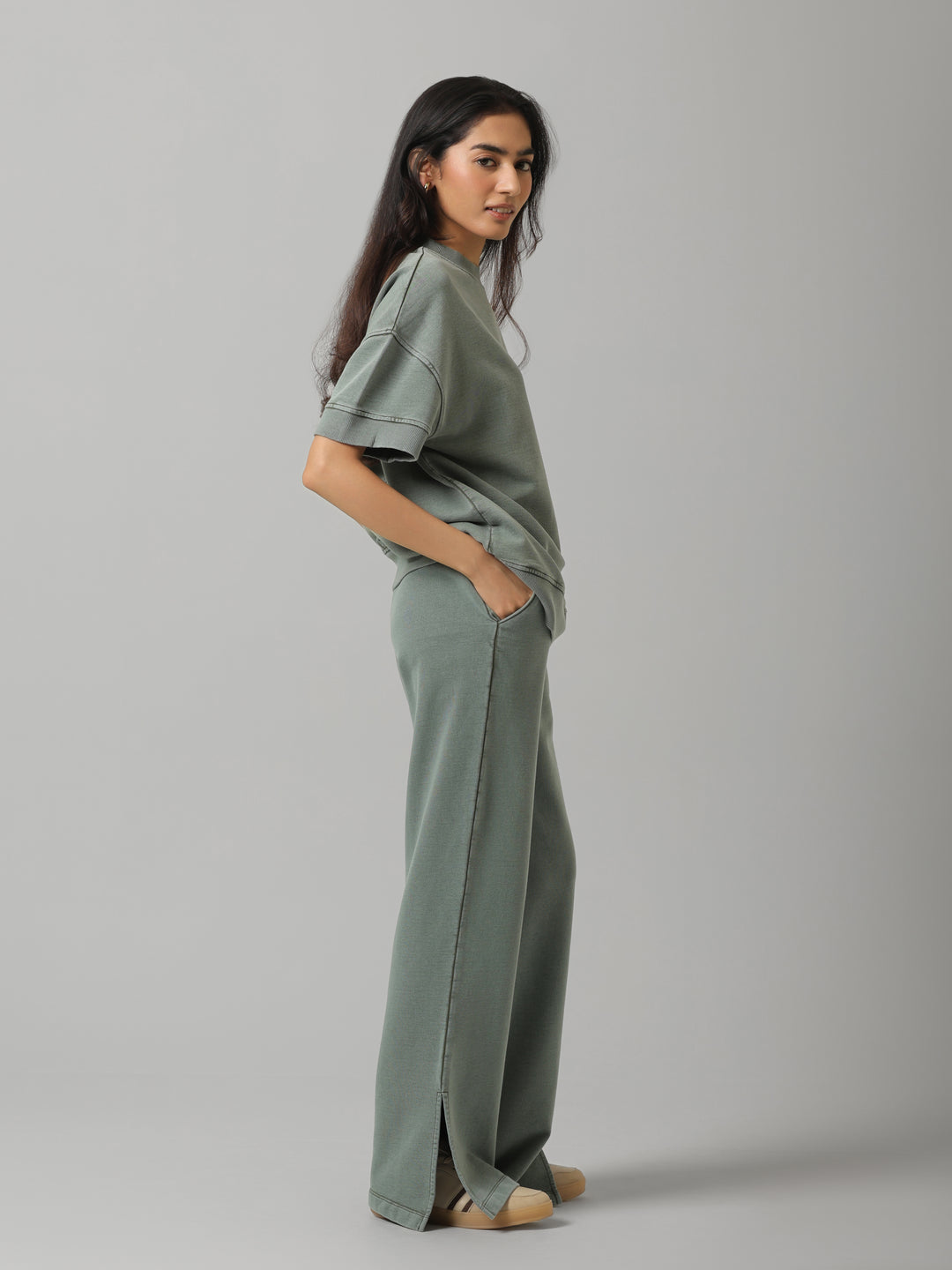 100% Cotton Terry Green Acid Wash Set