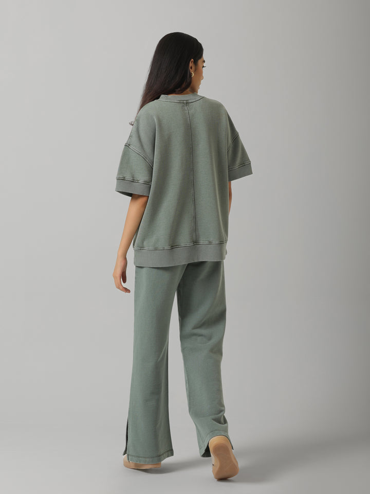 100% Cotton Terry Green Acid Wash Set