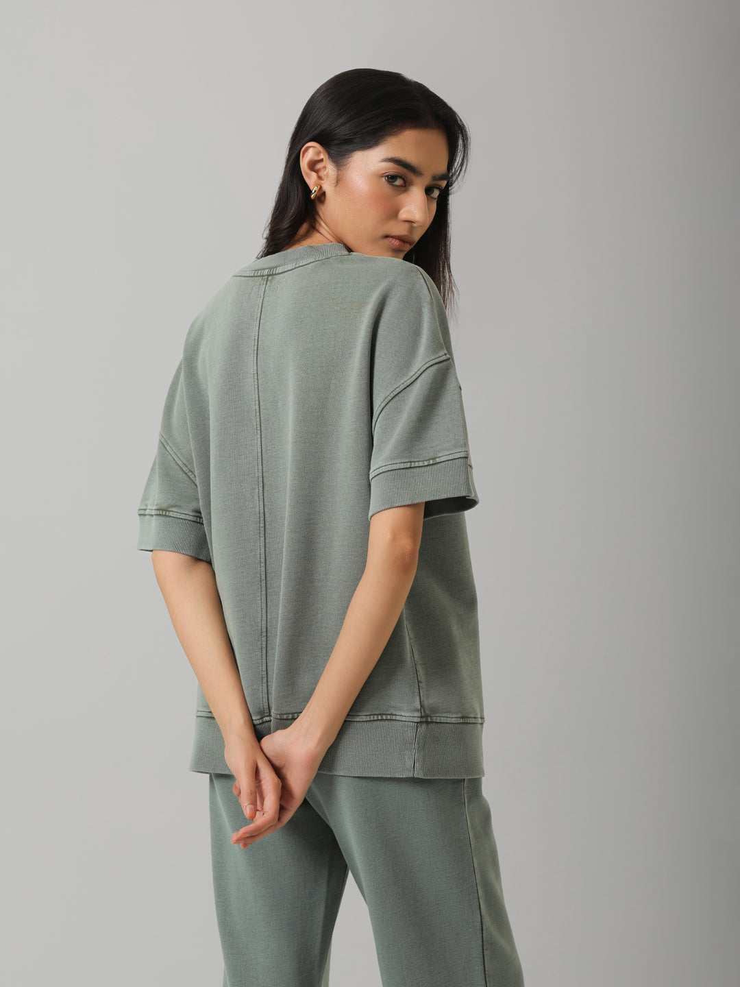 Green Acid Wash Short Sleeve Sweatshirt