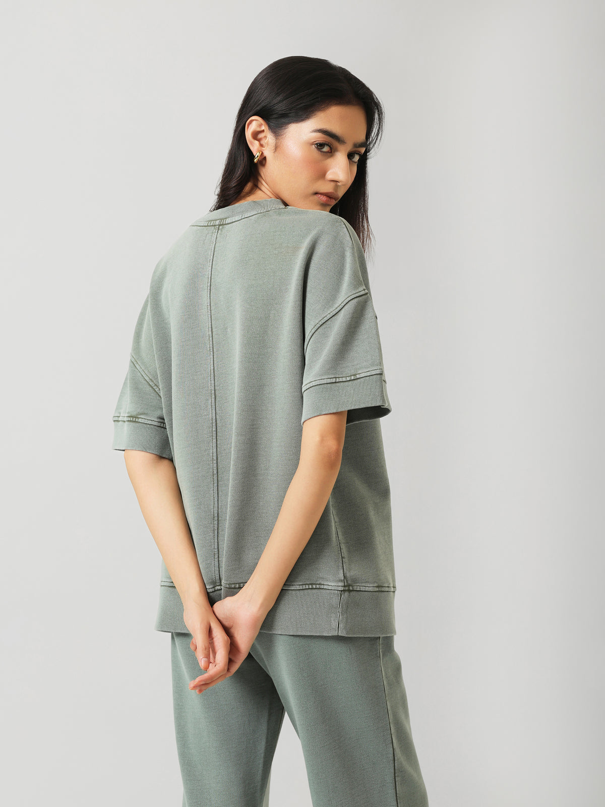 Green Acid Wash Short Sleeve Sweatshirt
