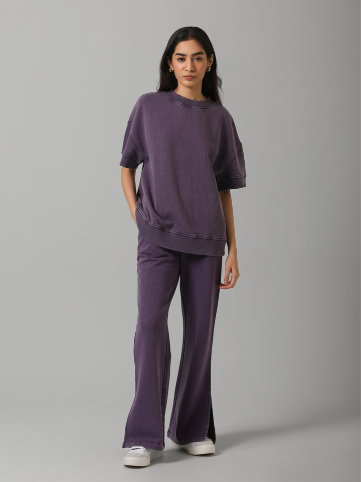 100% Plum Cotton Terry Acid Wash Set