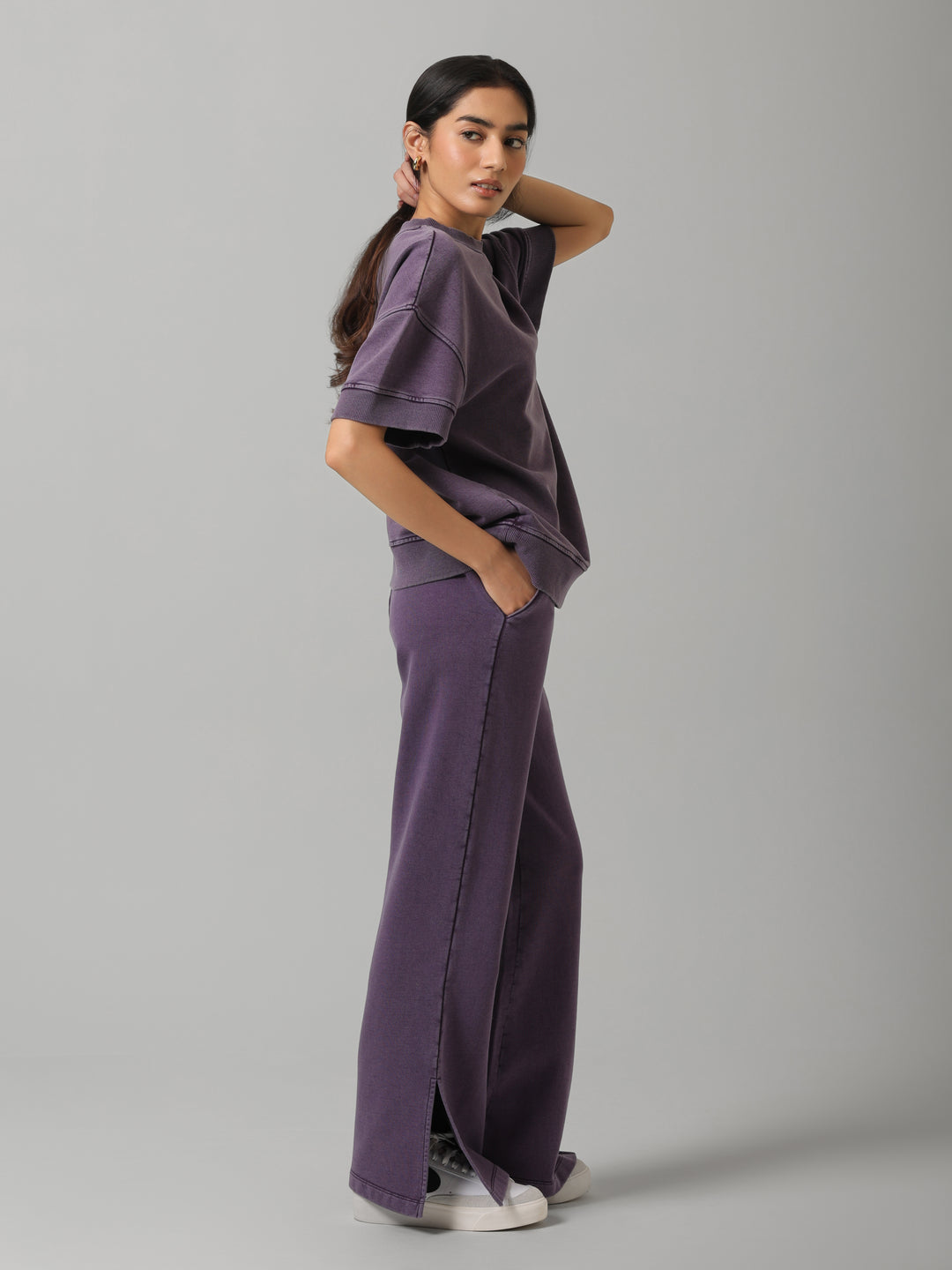 100% Plum Cotton Terry Acid Wash Set