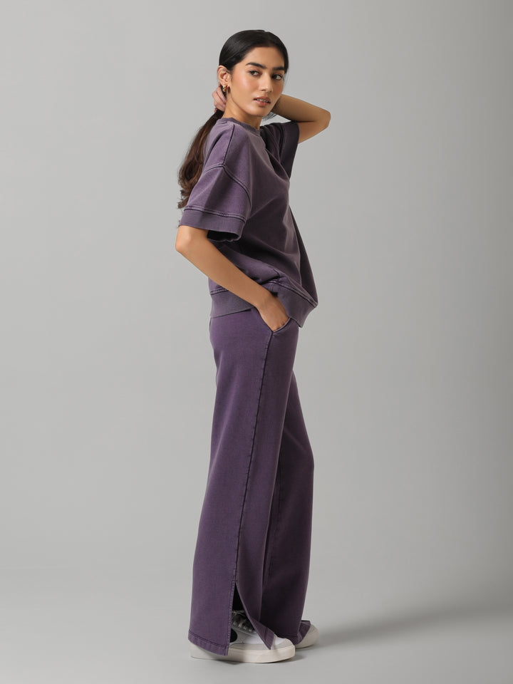 100% Plum Cotton Terry Acid Wash Set