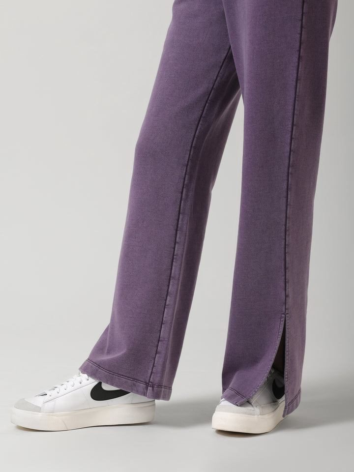 Plum Cotton Terry Acid Wash Side Slit Pant