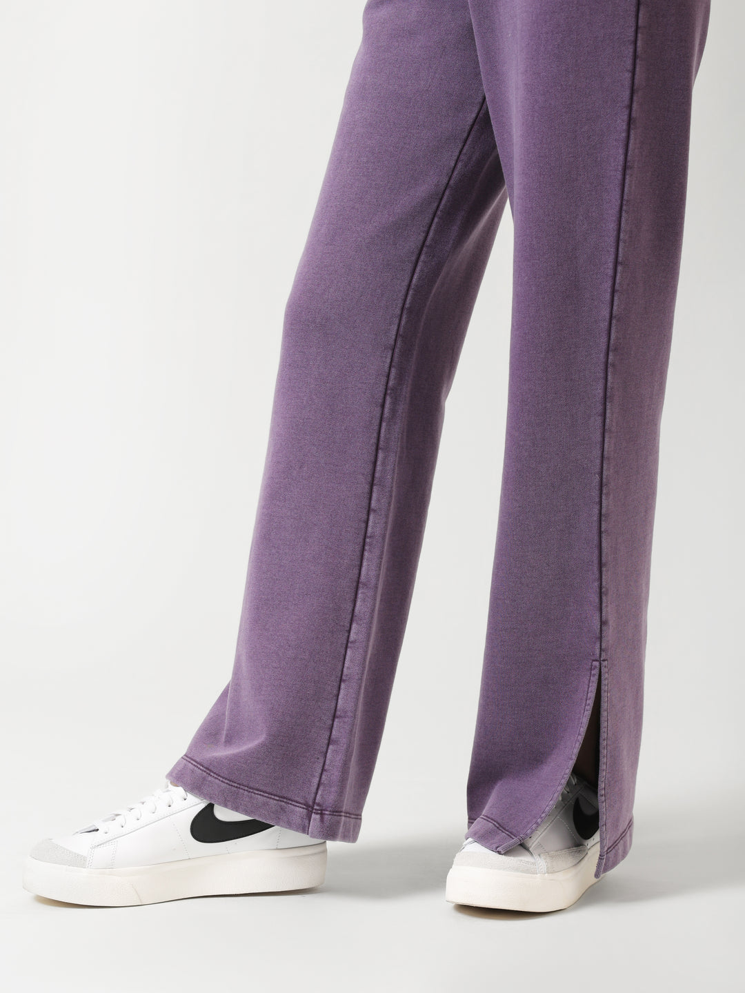 Plum Cotton Terry Acid Wash Side Slit Pant