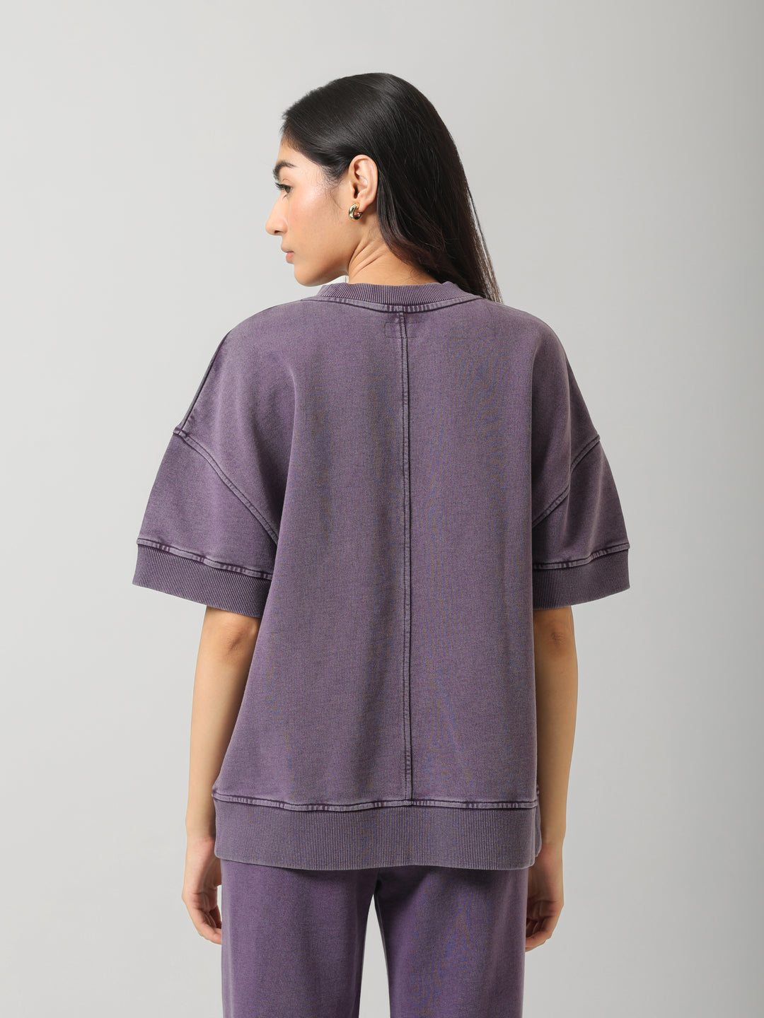 Plum Acid Wash Short Sleeve Sweatshirt