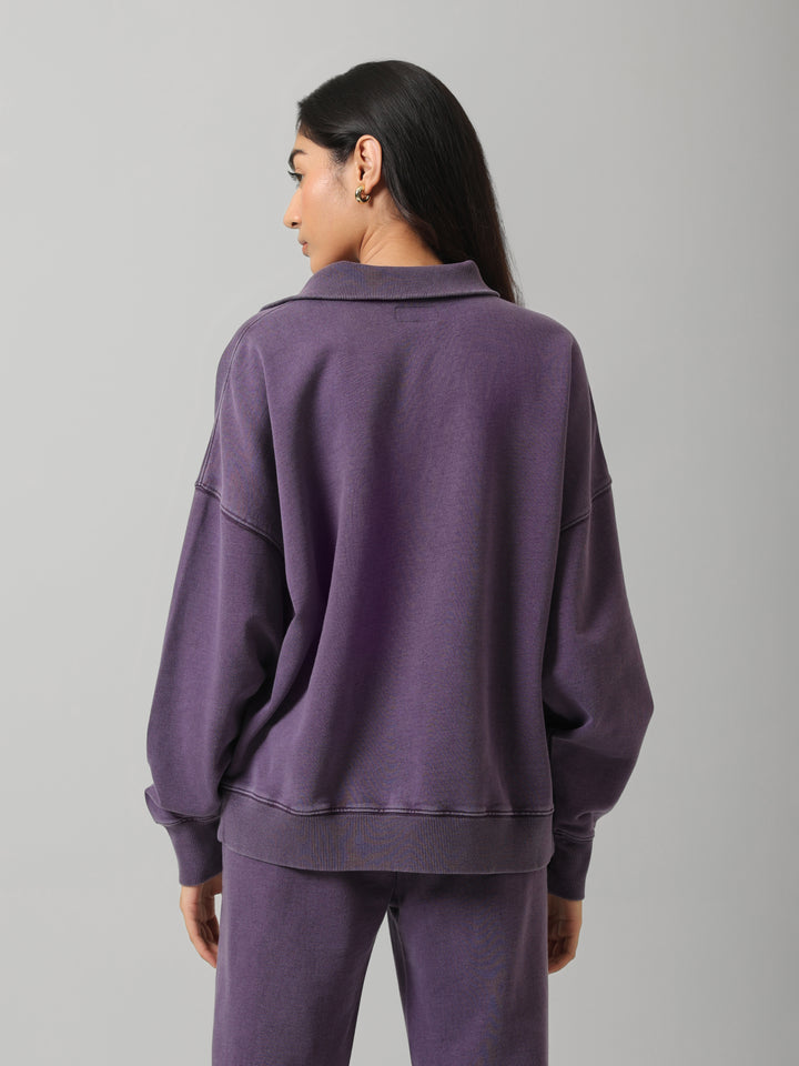 100% Cotton Terry Plum Diagonal Zipper Polo