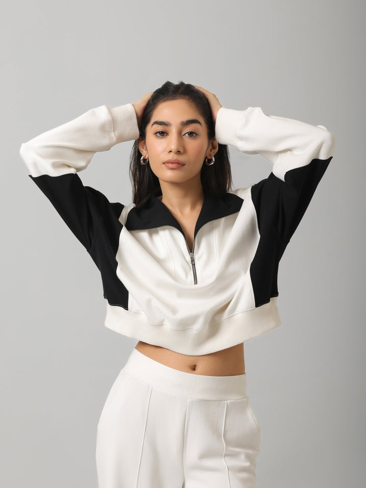 CloudFoma® Colourblock Crop Half-Zip Pullover