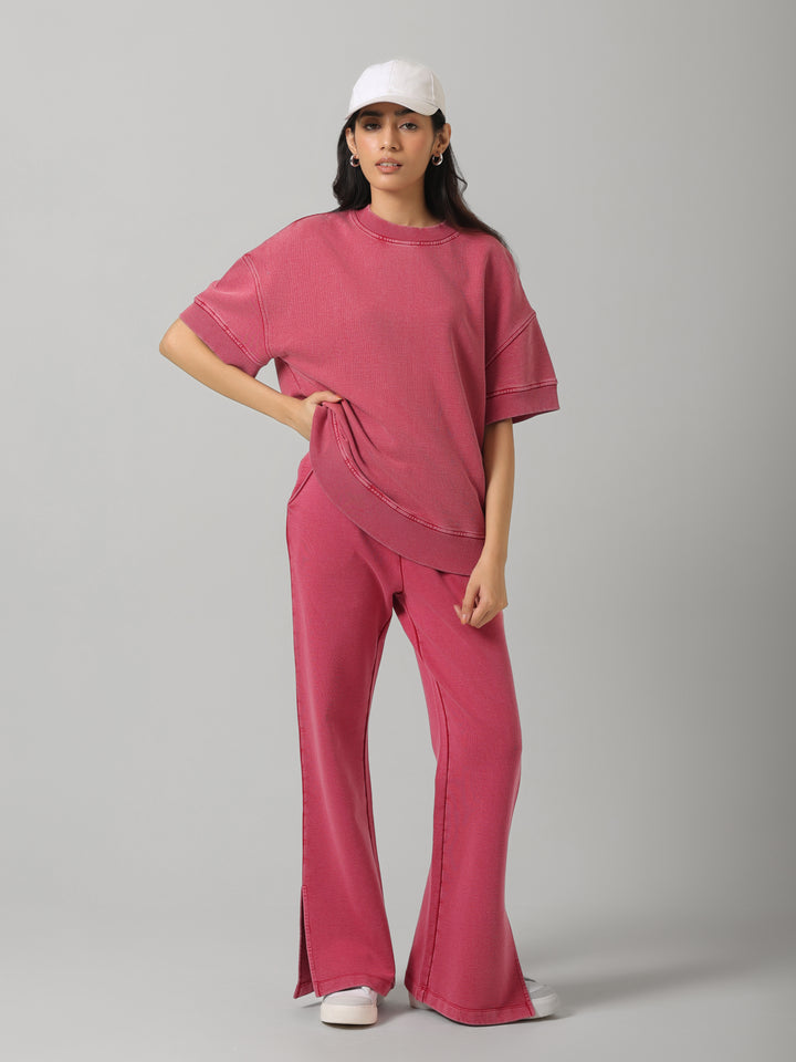 100% Cotton Terry Red Acid Wash Set