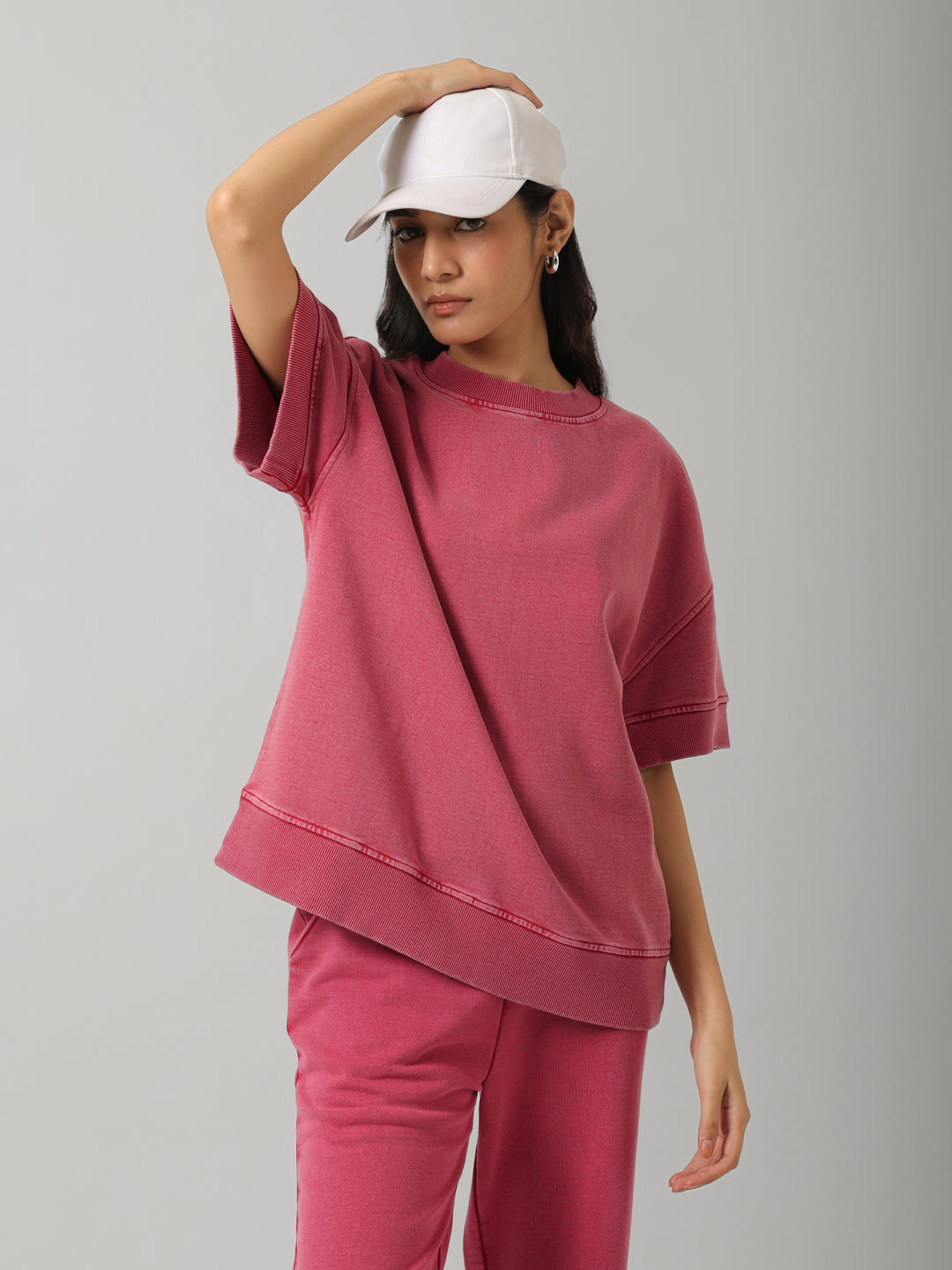 Red Cotton Terry Short Sleeve Sweatshirt