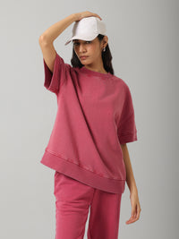 Red Cotton Terry Short Sleeve Sweatshirt