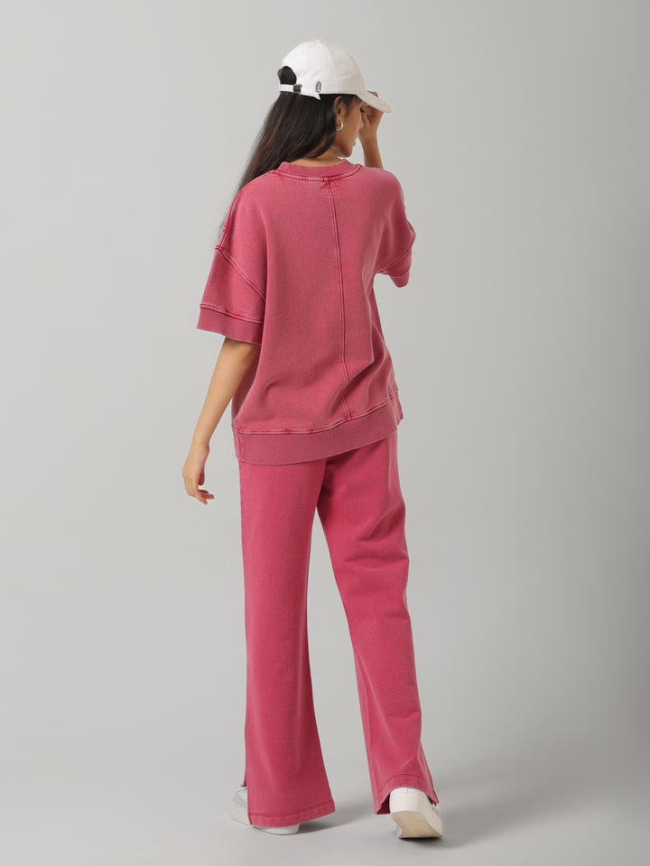 100% Cotton Terry Red Acid Wash Set