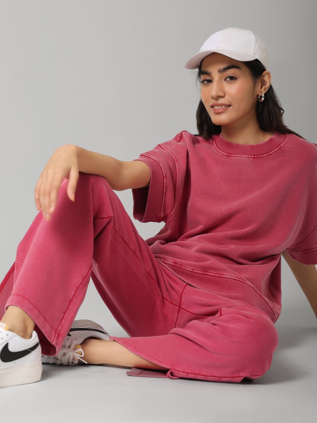 100% Cotton Terry Red Acid Wash Set