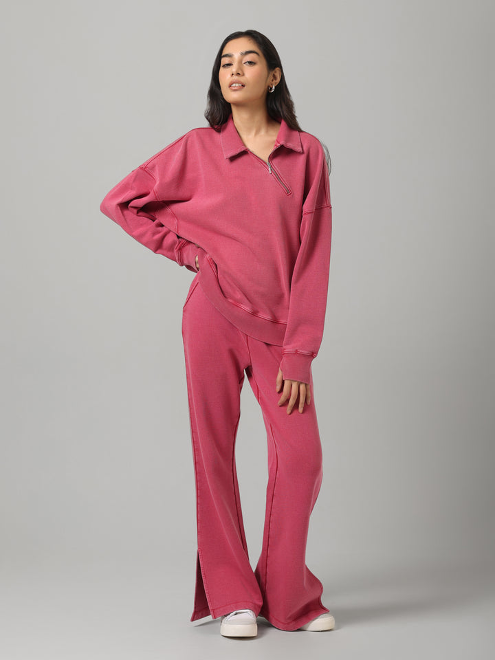 100% Cotton Terry Red Acid Wash Polo Set