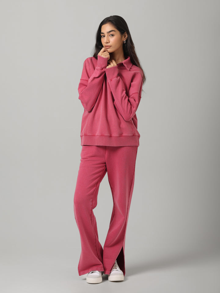 100% Cotton Terry Red Acid Wash Polo Set