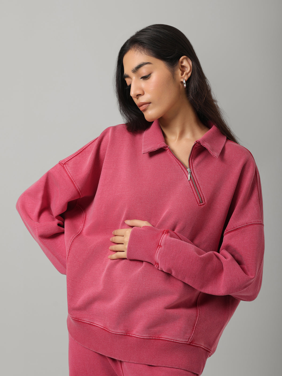 100% Cotton Terry Red Diagonal Zipper Polo