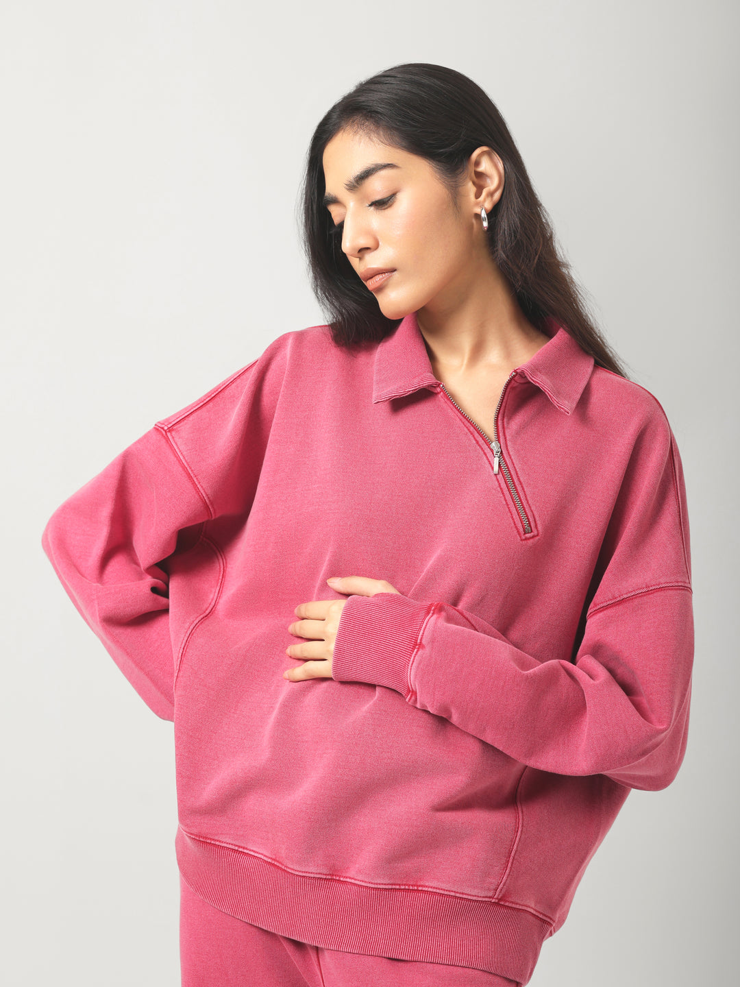 100% Cotton Terry Red Diagonal Zipper Polo