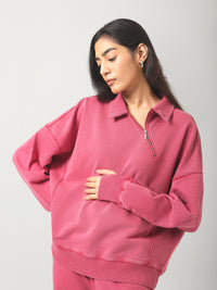 100% Cotton Terry Red Diagonal Zipper Polo