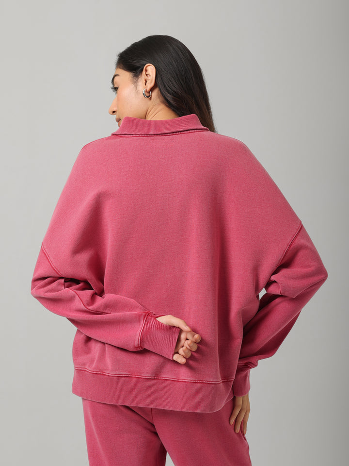 100% Cotton Terry Red Diagonal Zipper Polo