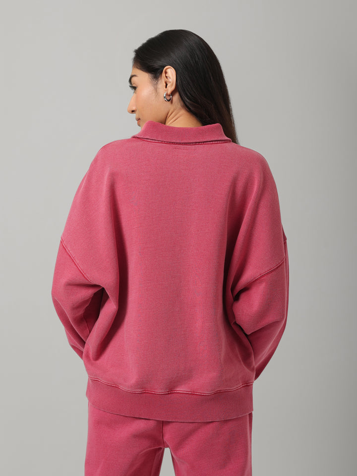 100% Cotton Terry Red Diagonal Zipper Polo