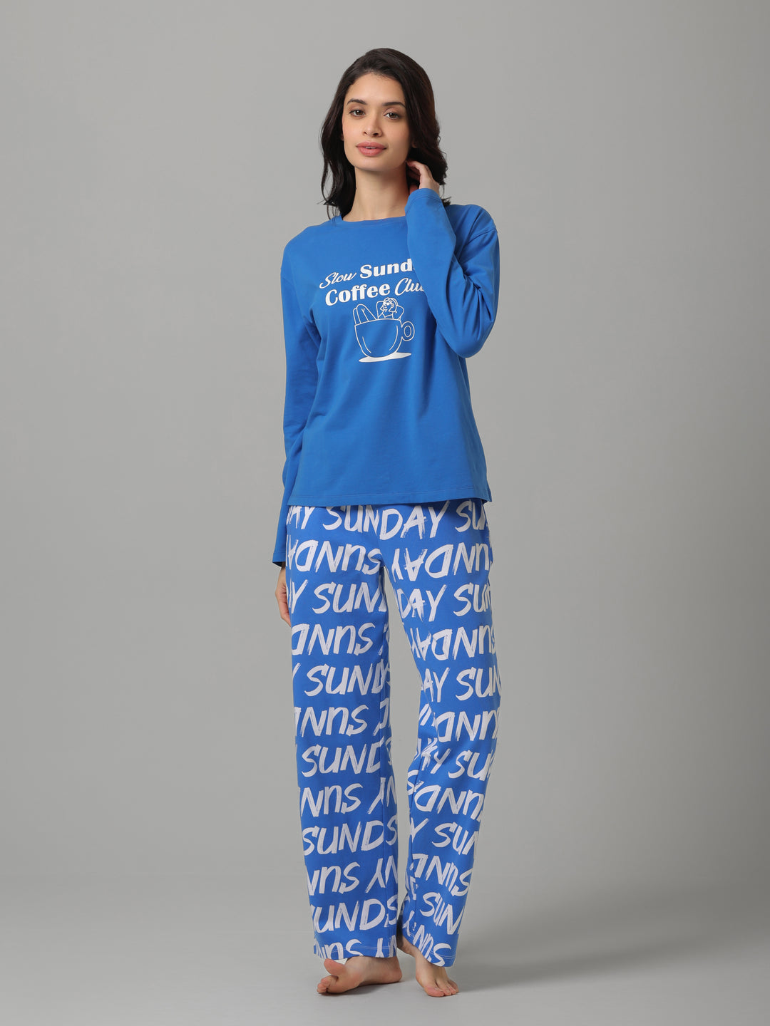 Slow Blue Sunday Long Sleeve Cotton Pajama Set