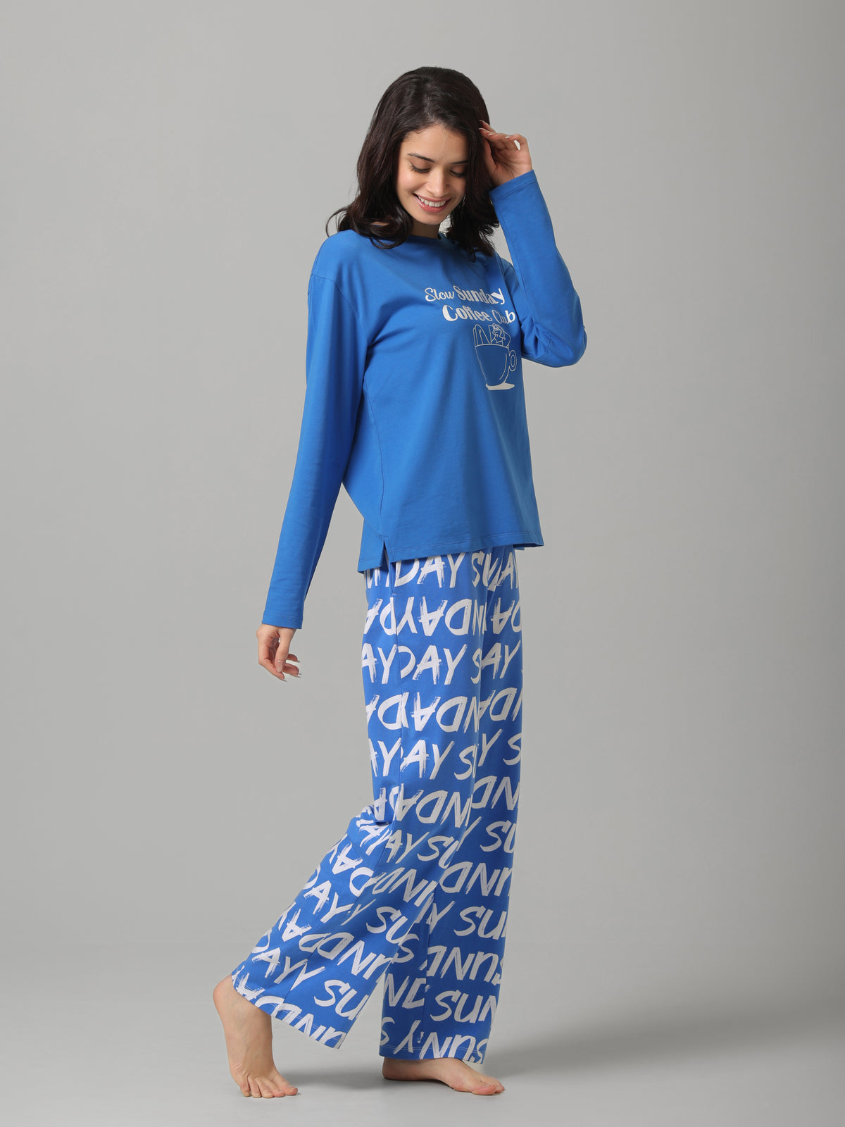 Slow Blue Sunday Long Sleeve Cotton Pajama Set