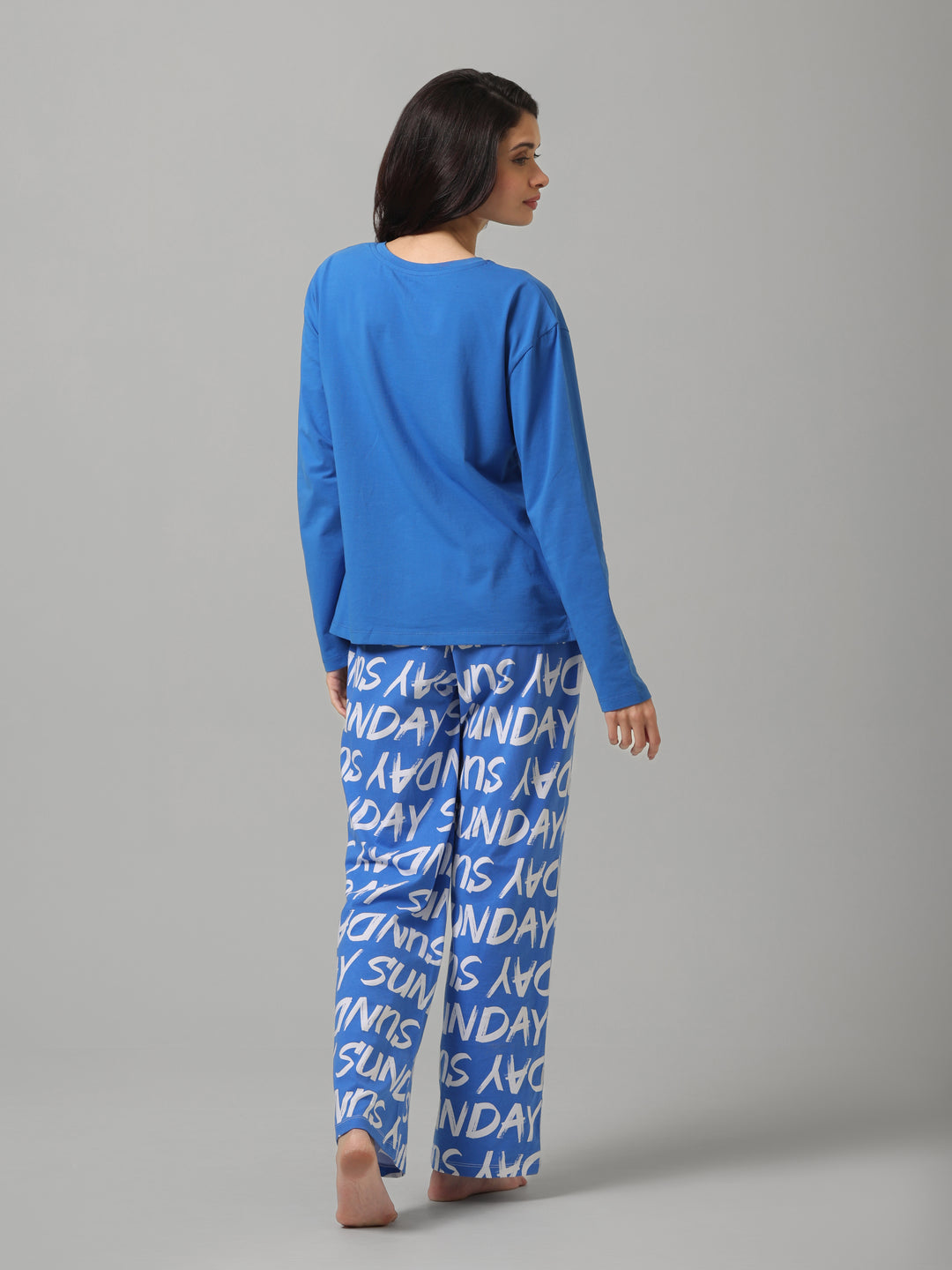 Slow Blue Sunday Long Sleeve Cotton Pajama Set