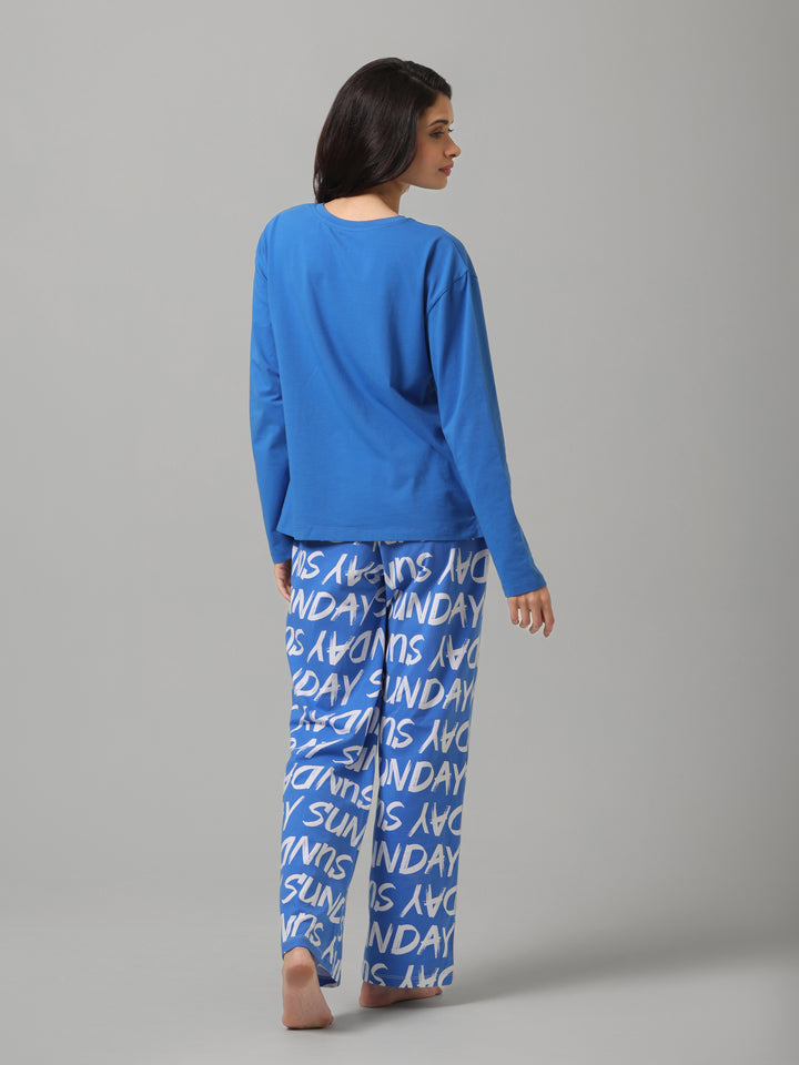 Slow Blue Sunday Long Sleeve Cotton Pajama Set