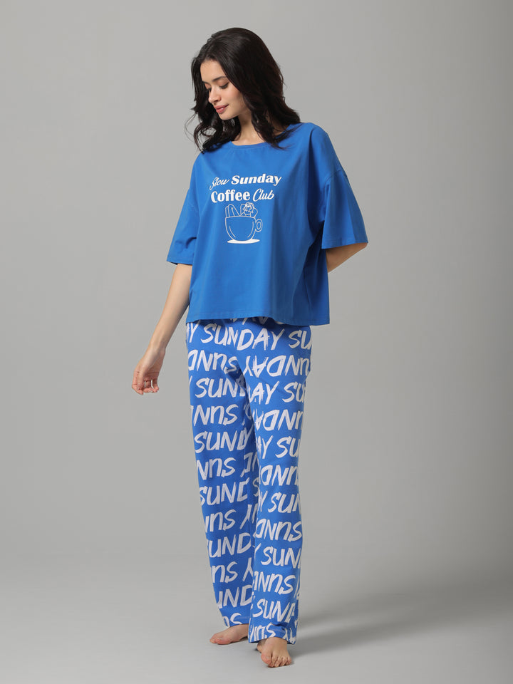 Slow Blue Sunday Cotton Pajama Set