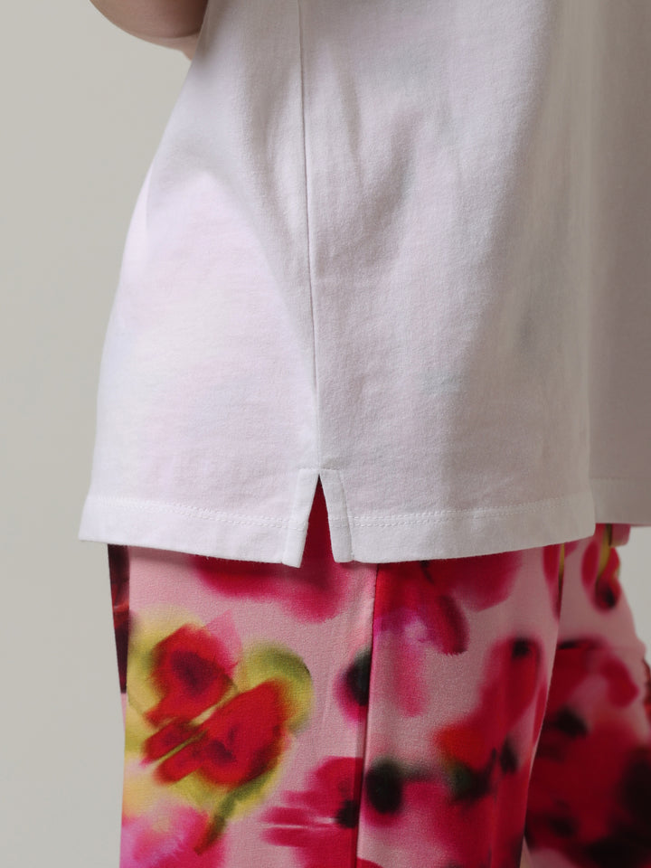 White Sueded Cotton Half Sleeve Tee