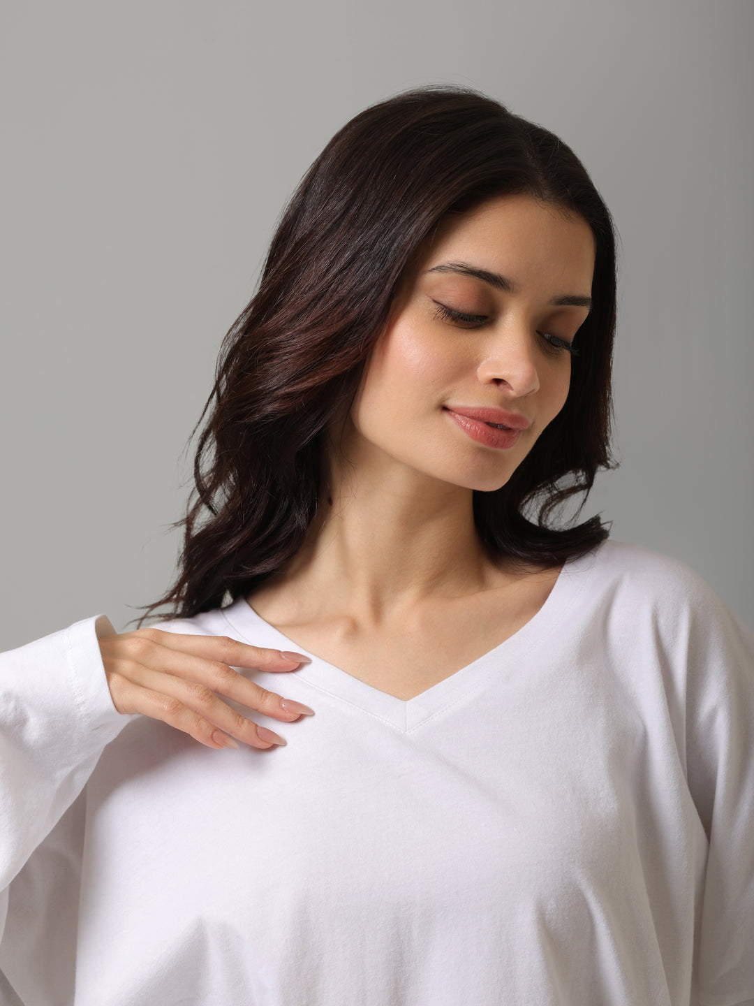 White Sueded Cotton Full Sleeve Tee