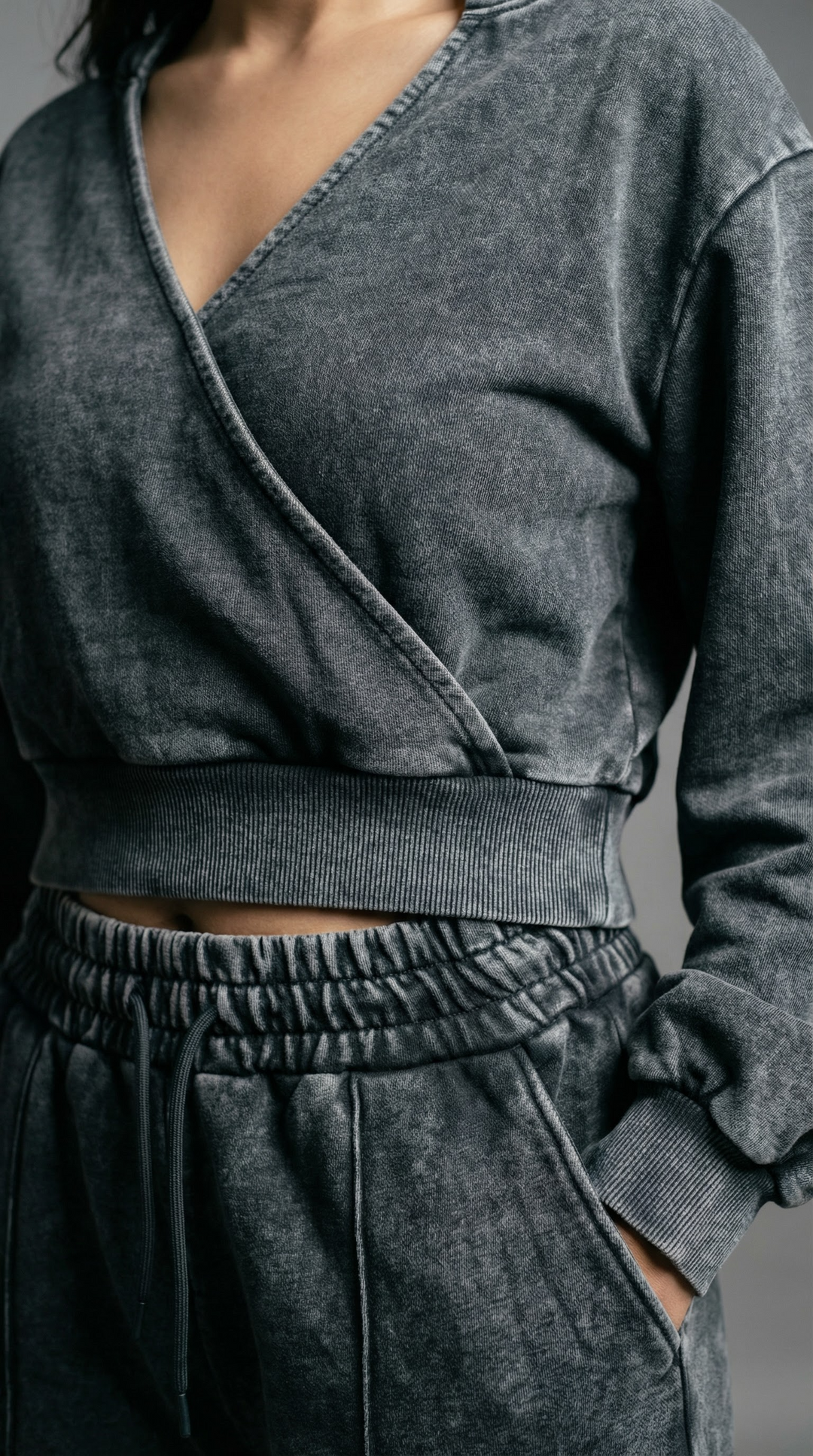 Grey Wrap Acid Wash Hoodie Co-ord Set