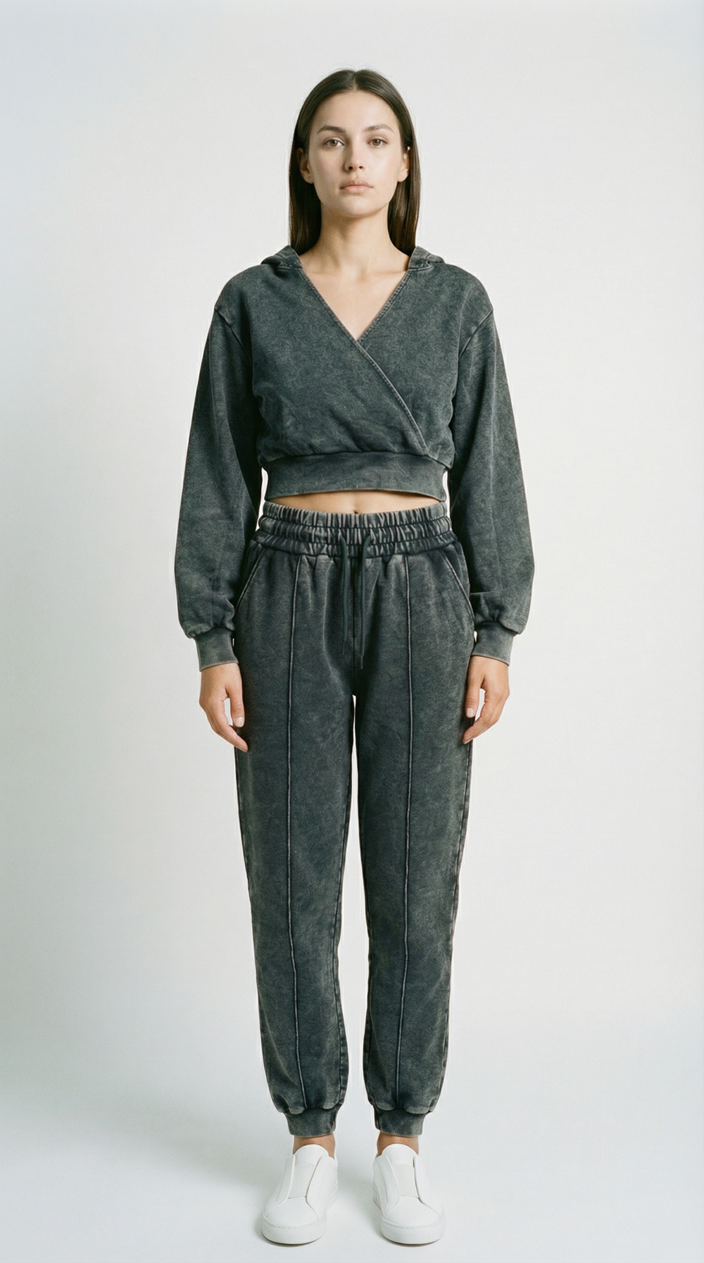 Grey Wrap Acid Wash Hoodie Co-ord Set