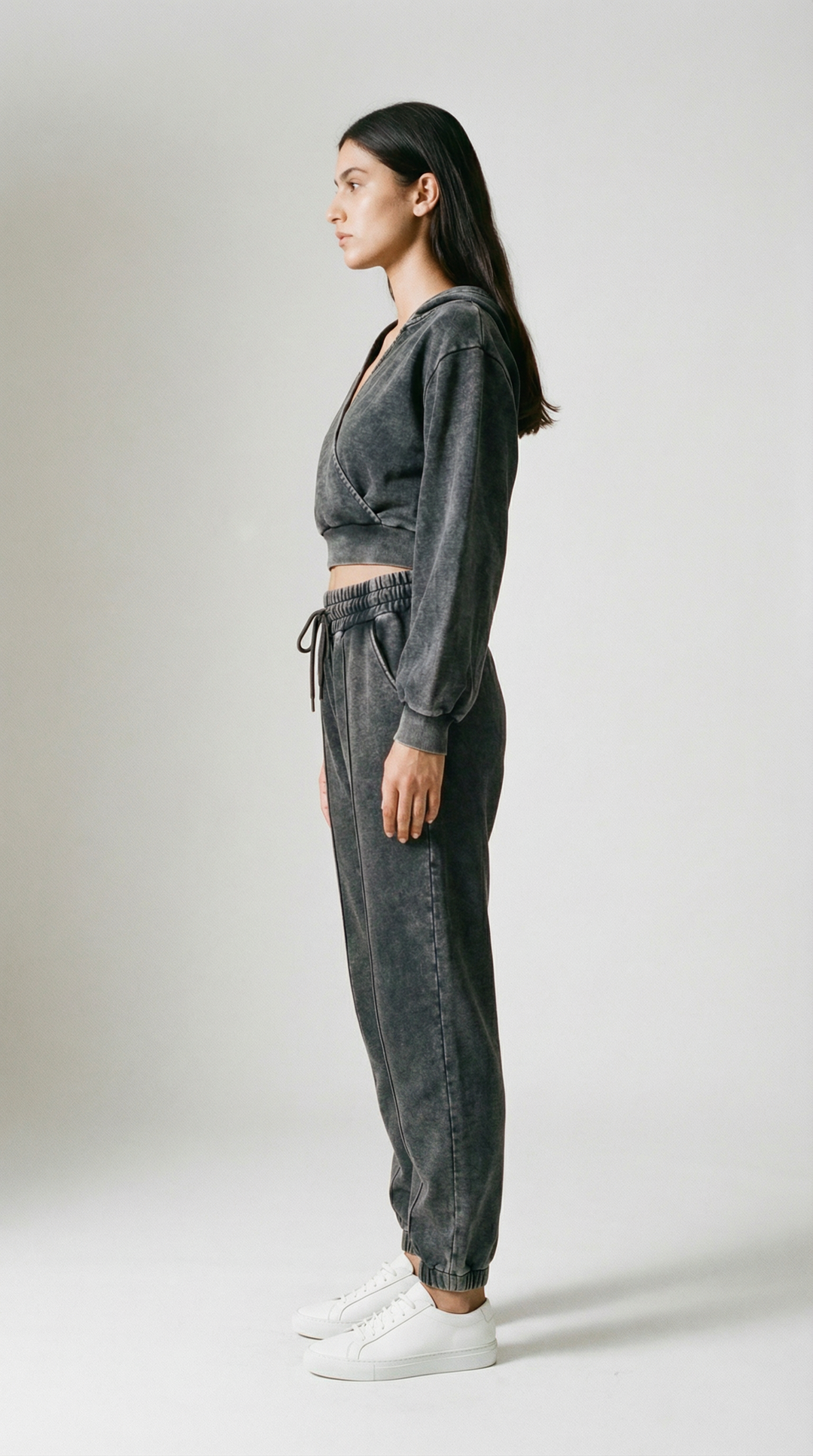 Grey Wrap Acid Wash Hoodie Co-ord Set