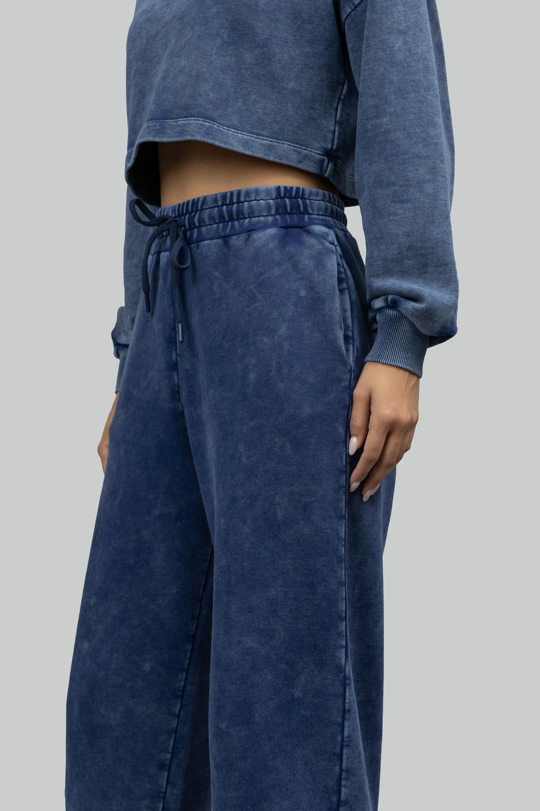 Navy Denim Wash Terry Barrel Pants