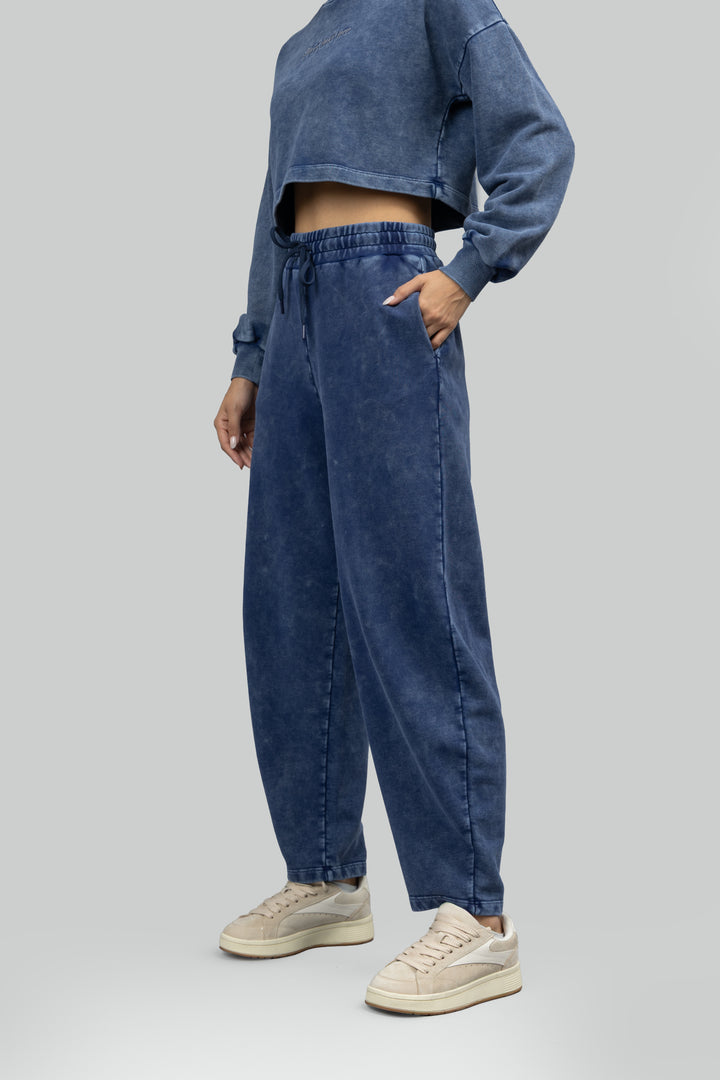 Navy Denim Wash Terry Barrel Pants