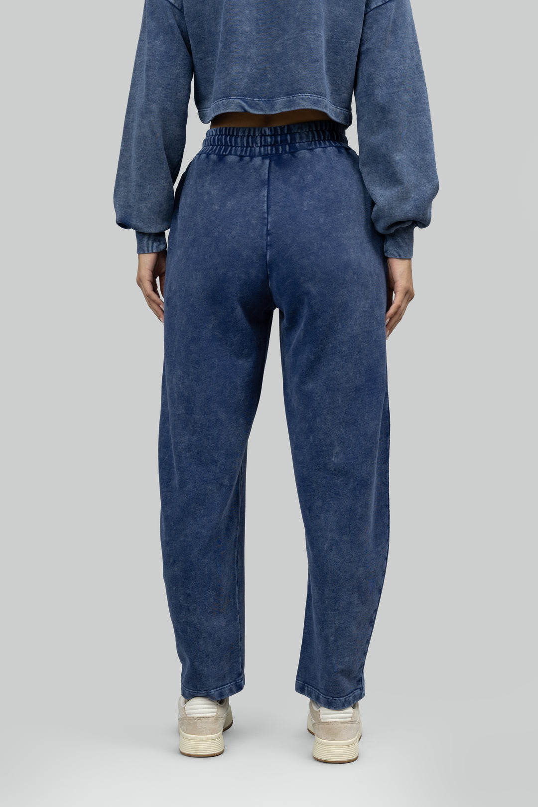 Navy Denim Wash Terry Barrel Pants