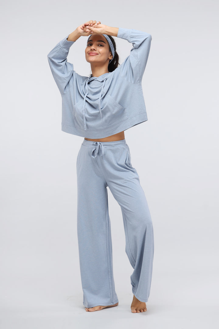 Limited Edition Luxflo Hoodie Set in soft blue for stylish comfort.