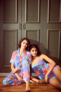 Hawaii Flower Modal Blue Shorts Set With Tank Top