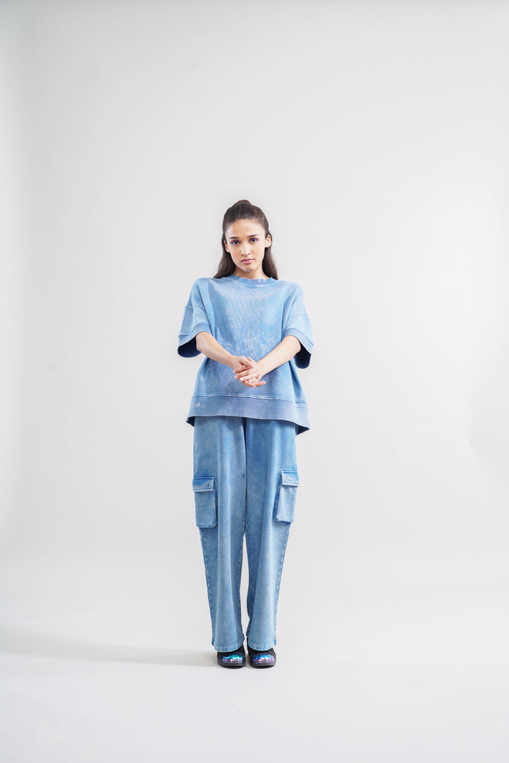 Denim Wash 100% Cotton Terry Sweatshirt