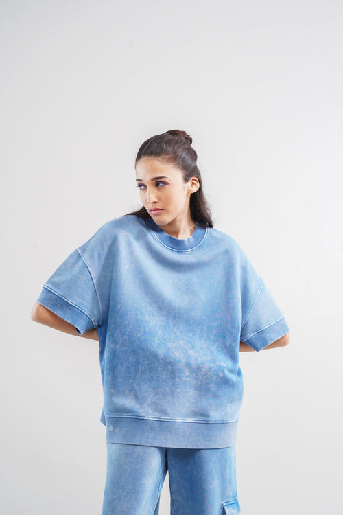 Denim Wash 100% Cotton Terry Sweatshirt
