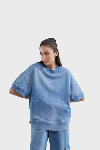 Denim Wash 100% Cotton Terry Sweatshirt