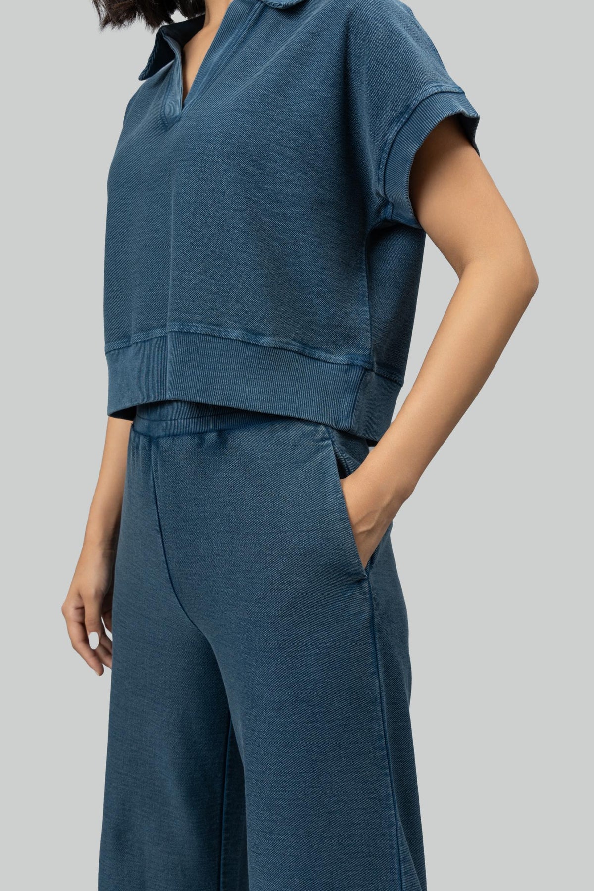 Blue Textured Terry Polo Tee
