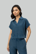 Blue Textured Terry Polo Tee