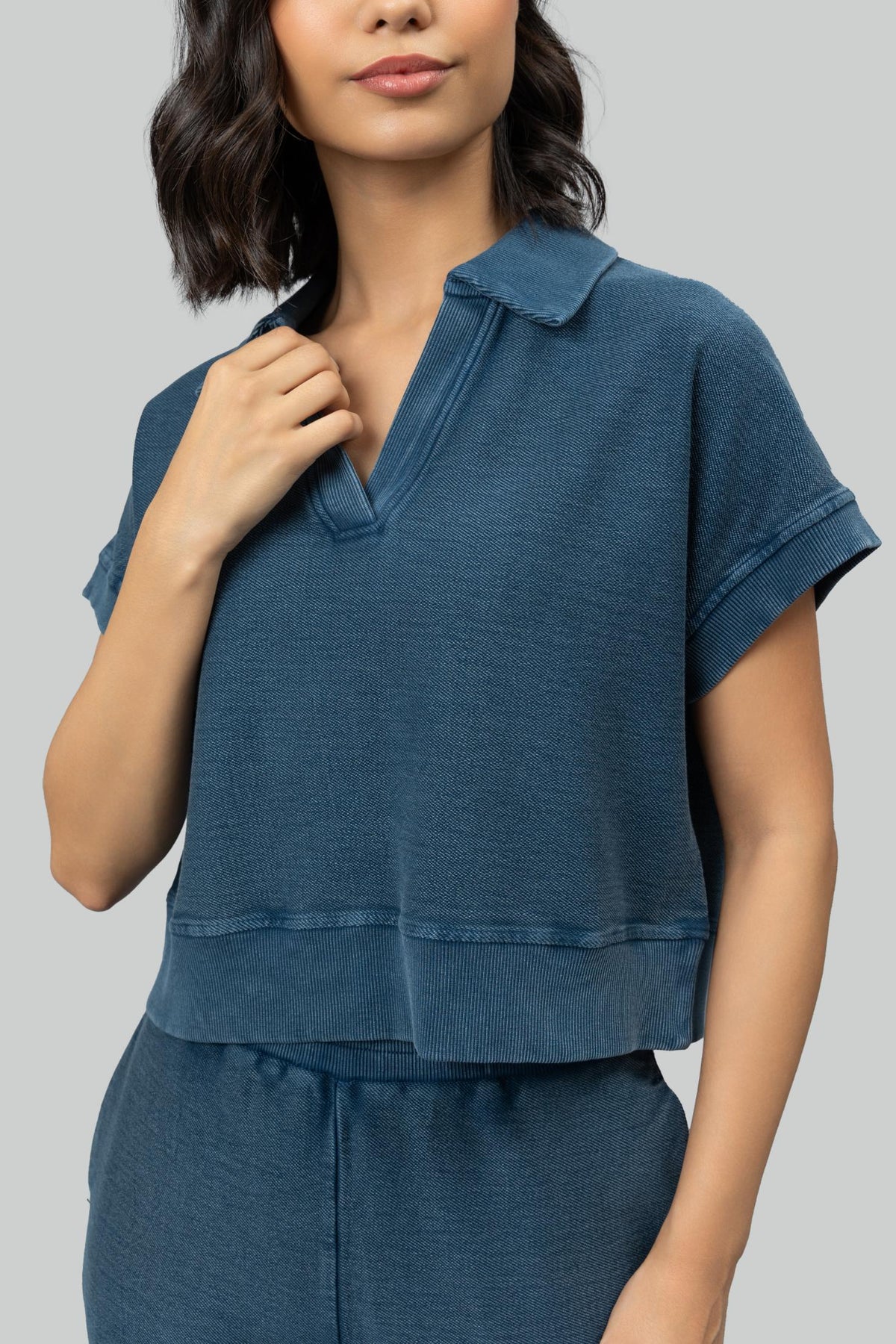Blue Textured Terry Polo Tee