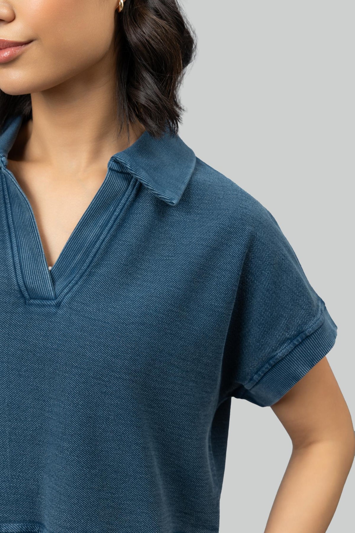 Blue Textured Terry Polo Tee