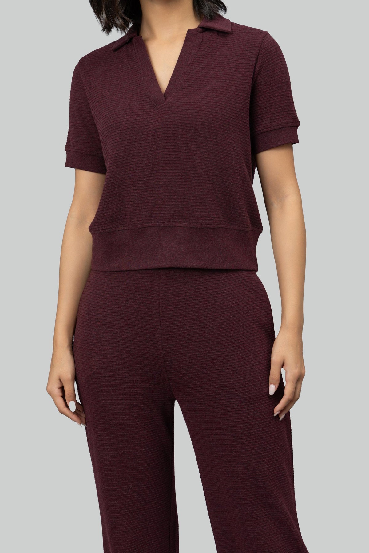 Burgundy Ottoman Rib Polo Top