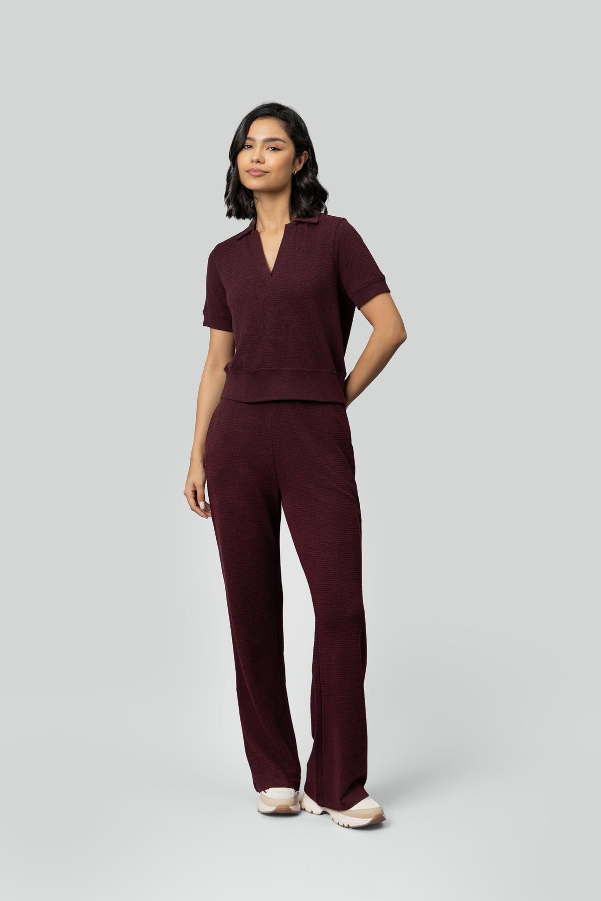 Burgundy Ottoman Rib Polo Top