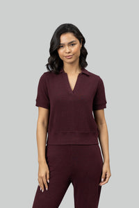 Burgundy Ottoman Rib Polo Top