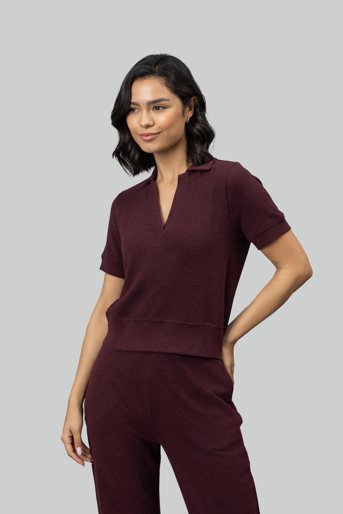 Burgundy Ottoman Rib Polo Top